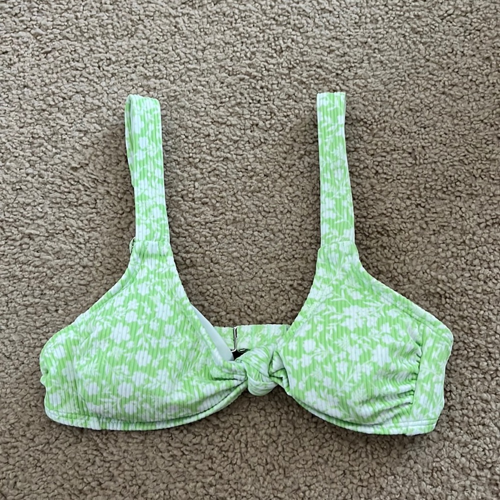 green and floral bathing suit top